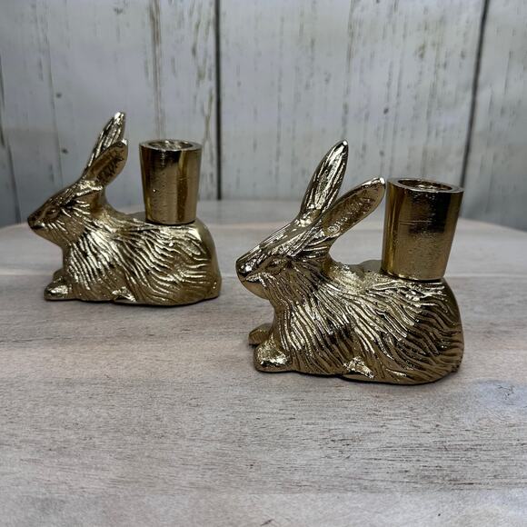 Cupcakes and Cashmere Gold Rabbit Bunny Taper Candle Holder Spring Easter Viral - Picture 12 of 16